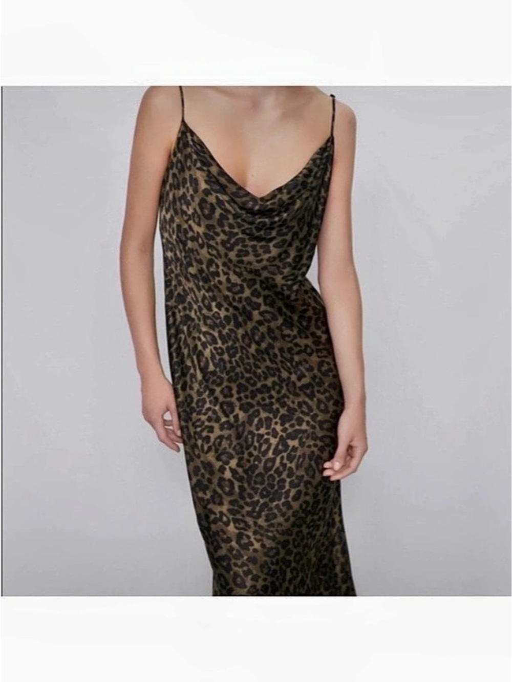 Zara Animal Print Satin Slip Midi Dress